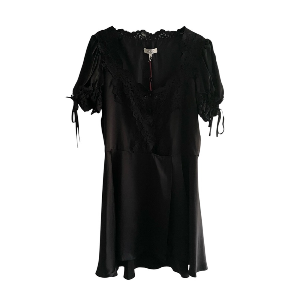 Mirror Palais Silk Unwrap Me Black Mini Dress - Picture 2 of 8